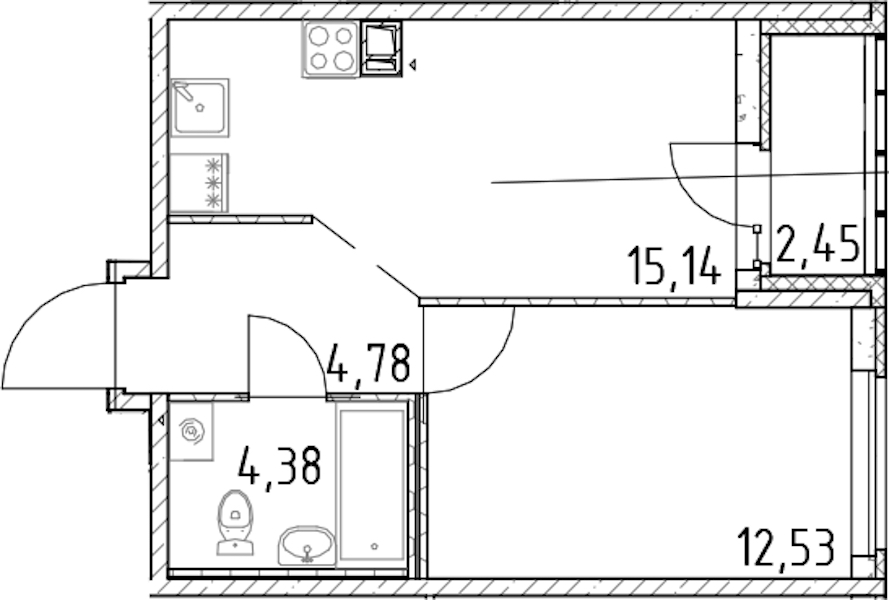 1-комнатная квартира 36.83 м², 3/17 эт., ЖК «Город Первых»